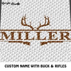 the word miller with deer antlers on it is shown in brown and white letters