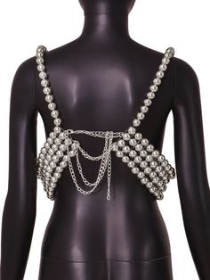 Large pearl bra top with adjustable chain on back. Size Bust: 27,56”-38,58” Pearl Bra, Pearl Top, Bra Top, Bra Tops, On Back, Beading, Bra, Chain