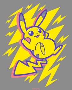 a drawing of a pikachu with lightning in the background