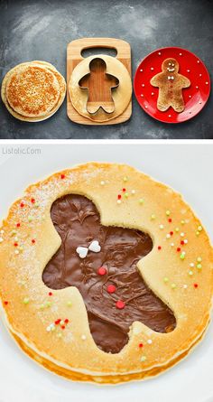 pancakes with chocolate frosting and gingerbread cutouts on the top one has an image of a woman's face