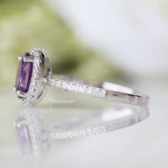 Gorgeous Lavender Amethyst Ring ►Made of Sterling Silver, Rhodium Plated (S925) ►Accented with Simulated Diamonds Center Stone: Amethyst Color: Purple Stone Cut: Oval Gem size: 8.0 x 6.0 mm Gemstone Creation: Natural ►Handling time: 1-2 business days ►Free domestic USA shipping ►Wrapped & ready to give in a beautiful box. Classic Amethyst Promise Ring With Center Stone, Oval Amethyst Ring With Accent Stones For Anniversary, Classic Oval Amethyst Ring With Prong Setting, Classic Diamond Ring With Halo For Gift, Emerald-cut Halo Ring For Anniversary, Classic Purple Diamond Promise Ring, Classic Purple Diamond Wedding Ring, Oval Amethyst Promise Ring With Prong Setting, Classic Promise Amethyst Ring With Prong Setting