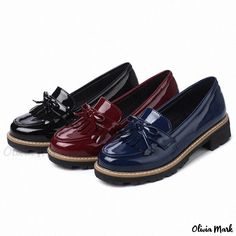 Olivia Mark - Tassel Low Heel Casual Loafers - College Style Shoes Female Loafers, Medium Heel Shoes, Shoes For Woman, Womens Low Heels, Patent Loafers, Elegant Sandals, Casual Dress Shoes, Wide Shoes, Loafers Shoes