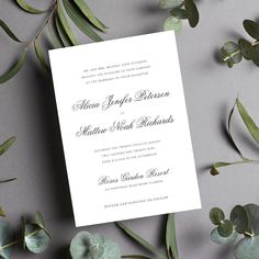 Formal traditional vintage style wedding invitation with a classic hand-written calligraphy script in simple black and white. The invitation is fully customizable - all colors can be changed, both on the text and background. Ideal for black tie classy weddings.