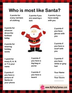 a santa clause poster with the words who is most like santa? in red and black