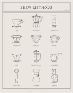 the different types of coffee filters are shown in black and white on a gray background