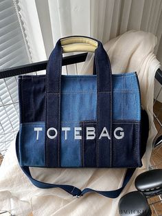 Trendy Denim Shoulder Bag With Double Handle, Trendy Denim Blue Denim Bag, Trendy Denim Blue Tote Bag, Trendy Blue Denim Shoulder Bag, Trendy Denim Tote Bag, Trendy Denim Blue Large Capacity Bags, Trendy Denim Blue Bags With Large Capacity, Trendy Large Capacity Denim Blue Bag, Trendy Denim Blue Rectangular Bag