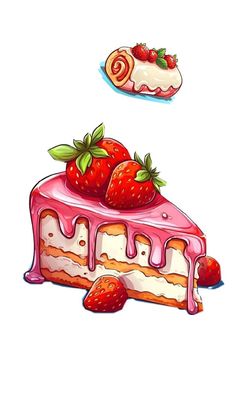 a piece of cake with strawberries on top