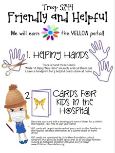 a poster with instructions to help children learn how to use scissors and handprints