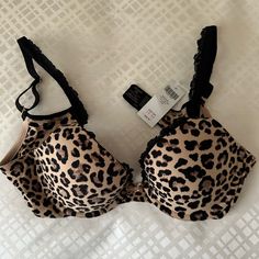 New Feline Soma Push Up Bra With Lace Trim Size 34a Fitted Seamless Brown Bra, Fitted Brown Underwire Bra, Stretch Underwire Bra In Leopard Print, Leopard Print Stretch Underwire Bra, Bras Cute, Cute Bra And Under Set, Cute Bras Aesthetic, Types Of Bras, Leopard Bra