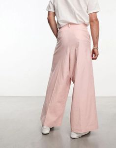 Trousers & Chinos.by.ASOS DESIGN.Effort: made.Regular rise.Belt loops.Functional pockets.Wide leg.Product Code: 130650006 Pink Cotton Wide Leg Pants For Work, Pink Cotton Wide Leg Workwear Pants, Pink Wide Leg Pants With Pockets, Pink Trousers With Belt Loops, Pink High-waisted Pants With Side Pockets, Pink Wide-leg Jeans With Side Pockets, Pink Tailored Wide-leg Bottoms, Clothing Pants, Pants Trousers