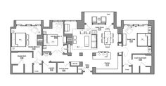 the floor plan for an apartment with three bedroom and two bathroom areas, including one living room