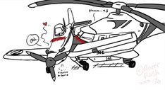 a drawing of a helicopter with blood on the nose