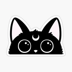 a black cat with big eyes sticker