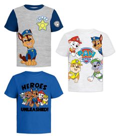 PRICES MAY VARY. OFFICIALLY-LICENSED PAW PATROL SHIRTS: Your Paw Patrol Short Sleeve T-Shirt 3 Pack features officially licensed prints of fan-favorite Paw Patrol Pups - and with these colorful, vibrant designs, your little one will feel like he's a part of the gang QUALITY BUILD FOR RUFF-RUFF RESCUES: Satisfied Moms feel confident knowing that no matter how ‘ruff’ their kids playtime gets, these Paw Patrol T-Shirts are up for the challenge; featuring heavy duty sewing, reinforced tape-necks, an Paw Patrol Shirt Ideas, Paw Patrol Shirts, Paw Patrol Shirt, Paw Patrol Pups, Chase Paw Patrol, Toddler Birthday, Fade Color, Paw Patrol, Feel Confident