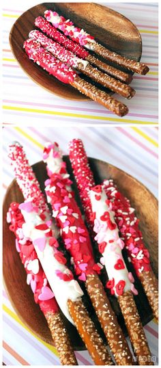 two pictures of different types of pretzels with sprinkles on them