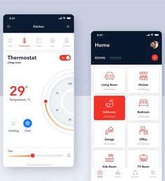 thermostat app displayed on an iphone's screen, with icons and buttons