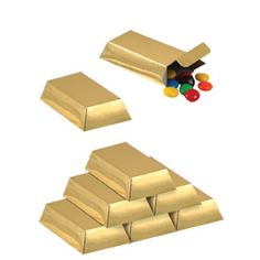 some gold bars and candy on a white background