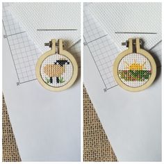 two pictures of the same cross stitch earrings