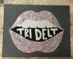 a black and pink canvas with the word'diet'painted on it to look like a mouth