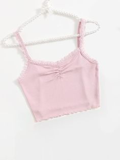 "Fabric has slight stretch. Sleeveless, lace trim, ruched, rib knit, lettuce trim, cami crop top. Fit for any occasion, such as summer, casual, working, home, holiday,etc" Bow Crop Tops, Tøp Aesthetic, Buy Clothes Online, Workout Crop Top, Cami Crop Top, Pink Summer, Pink Top, Summer Top, Pink Tops