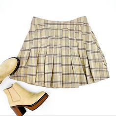 Cute Plaid Pleated Skirt. Nwt By Heyson. Beige Casual Mini Skirt For Winter, Trendy Beige Mini Skirt For Winter, Trendy Beige Winter Mini Skirt, Casual Beige Skort For Fall, Casual Beige Mini Skirt For Fall, Casual Beige Skirt For Fall, Trendy Beige Mini Skirt For Fall, Winter Beige Pleated Mini Skirt, Casual Beige Pleated Skirt For Fall