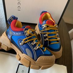 Authentic Brand New With Box And Dust Bag Gucci Blue Round Toe Sneakers, Blue Gucci Sneakers With Round Toe, Gucci Blue Leather Sneakers, Blue Gucci Low-top Sneakers, Blue Low-top Gucci Sneakers, Designer Blue Gucci Sneakers, Gucci Casual Blue Sneakers, Blue Sporty Gucci Sneakers, Sporty Blue Gucci Sneakers