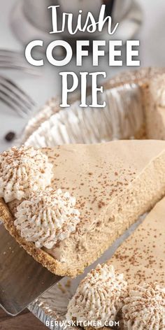 a slice of irish coffee pie on a cake pan with the rest of the pie in the background