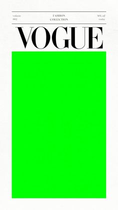 a green square with the word voge written in black on it, and an image of