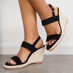 Cute and Comfortable Summer Beach Boho Buckle Espadrilles Wedge Dress Sandals.Style: Casual. Daily. FashionColor: Black. Khaki. Pink.Leopard.White.TransparentType: Slingback SandalsHeight:? Wedge Heel approx 3.50''; Platform Heel about 1.15''Upper material: Faux SuedeLining Material: CottonBottom: Espadrilles?Closure: Ankle Bucket?Straps Black High Heel Wedge Sandals For Beach, Black Wedge Sandals For Beach Season, Black Ankle Strap Wedge Sandals For Beach Season, Black Ankle Strap Wedge Sandals For Beach, Chic Black Wedge Sandals For Beach Season, Summer Espadrille Wedge Sandals With Buckle Closure, Black Espadrille Wedge Sandals With Ankle Strap, Black High Heel Summer Espadrilles, Black High Heel Espadrilles For Summer