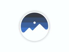 the mountain logo is shown in blue and white stripes, with a moon above it