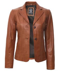 Elevate your casual attire with our Women's Two Buttons Tan Leather Blazer, a blend of classic elegance and modern versatility. Crafted for comfort and style, this blazer exudes sophistication, making it ideal for both professional meetings and outings. The tan leather adds a timeless charm, wide lapel gives a classy look and the 2-button design elevates your ensemble effortlessly. Leather Suit Jacket, Brown Leather Blazer, Lambskin Leather Blazer, Leather Blazers, Leather Blazer Women, Black Leather Blazer, Womens Black Leather Jacket, Leather Coats, Leather Blazer Jacket