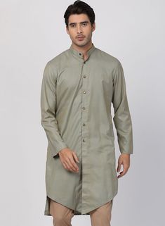 Vastramay Men's Light Green Cotton Kurta Classic Cotton Kurta For Semi-formal Occasions, Classic Fitted Cotton Kurta, Pista Green Long Sleeve Cotton Kurta, Mens Indian Wear, Chinese Collar, Light Green Color, Utsav Fashion, Cotton Kurta, Looking Dapper