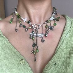 @6kalopsia9 Artistic Green Jewelry For Festivals, Artistic Green Jewelry For Festival, Green Nature-inspired Jewelry For Festivals, Artsy Green Dangle Jewelry, Artistic Green Dangle Jewelry, Whimsigoth Jewelry, Fairycore Necklace, Acnh Paths, Dope Jewelry