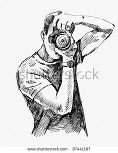 a man looking through binoculars with his hand on his head, in black and white