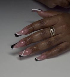 Black And White Nails Birthday, Classy Freestyle Nails, Short Nail Designs Minimal Black, Receptionist Nails, Medium French Tip Acrylic Nails With Design, Summer Vacation Nails Acrylic, Coffin Style Nails Short, Black Ombre Acrylic Nails, Black White Nails Designs