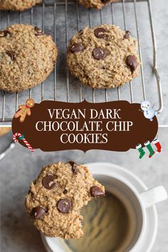 Vegan Dark Chocolate Chip Cookies Vegan Oatmeal Chocolate Chip Cookies, Chocolate Chip Oatmeal Cookies Healthy, Vegan Oatmeal Cookies, Oatmeal Healthy, Cookies Oatmeal, Healthy Afternoon Snacks, Vegan Oatmeal, Oatmeal Chocolate Chip, Oatmeal Chocolate