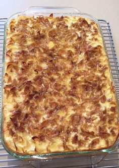 a casserole dish sitting on top of a cooling rack