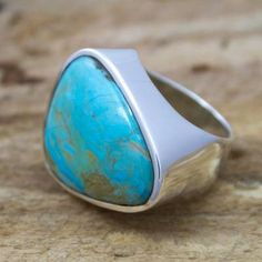 Mexican Taxco Silver Handcrafted Turquoise Women's Ring - Asymmetrical Sea | NOVICA Turquoise Cocktail, Earth Elements, Silver Crown, Turquoise Rings, Shiny Things, Fabulous Jewelry, American Jewelry, Men's Rings, Natural Turquoise