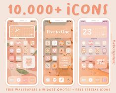 three iphones with different icons on them and the text 10, 000 + icons