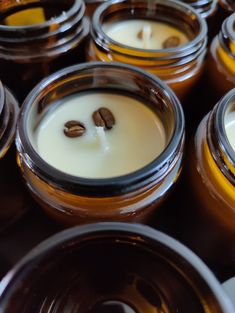 several jars filled with different types of food