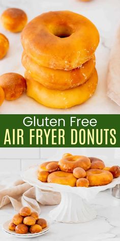 gluten free air fryer doughnuts are stacked on top of each other