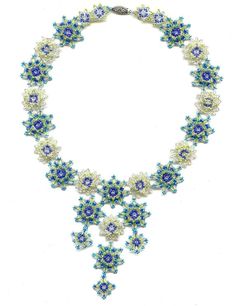 Tropical Lace Necklace pattern - Instant Download Blue Beads With Bead Caps For Jewelry Making, Necklace Japanese, Bead Inspiration, Beads Art, Lace Necklace, Bracelet Kits, Necklace Patterns, Feather Pendant, Beading Tutorials