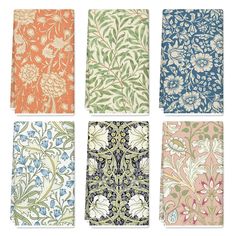 six different colored floral wallpapers on a white background