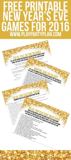 the free printable new year's eve games for 2016 with text overlay