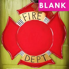 a red fire department sign with the words, blank