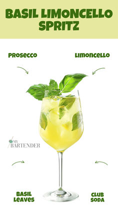 Basil Limoncello Spritz Prosecco Limoncello, Bar Knowledge, Herbal Cocktails, Soda Cocktails, Spritz Cocktails, Basil Cocktail, Easy Summer Cocktail Recipes, Limoncello Spritz, Limoncello Cocktails