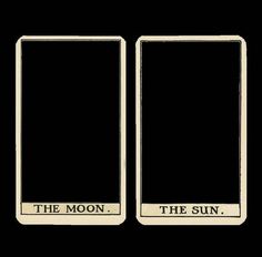 the moon and the sun are on top of each other, with black letters above them