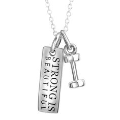 PRICES MAY VARY. ♥Material♥:100% Real 925 sterling silver, Weight:3.4 g. ♥Engrave♥ Dumbbell Barbell Charm:"Strong Is Beautiful" whose message will Show the love about Sports or Act as a constant reminder of her strengths ♥Square Nameplate Size♥:22*6mm Barbell Size :16*4.4mm, 1.2mm Rolo Chain:18 inch ♥Memorial Necklace♥:Very good choice as a Mother Day Gift for her him girlfriend wife best friend,family member,also fit for memorial anniversary birthday christmas valentine's day etc. ♥Jewelry Gift Strong Is Beautiful, Fitness Jewelry, Charm Pendant Necklace, Sterling Silver Necklace Pendants, Silver Pendant Necklace, 925 Sterling Silver Jewelry, Sterling Silver Chains, Sterling Silver Necklaces, Sterling Silver Pendants