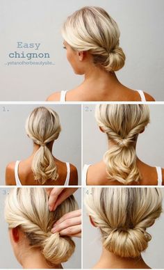 Easy Updo Hairstyles Tutorials, Chignon Simple, Easy Chignon, Updo Hairstyles Tutorials, 5 Minute Hairstyles, Easy Updo Hairstyles, Chignon Hair, Fishtail Braid, Hair Tutorials Easy