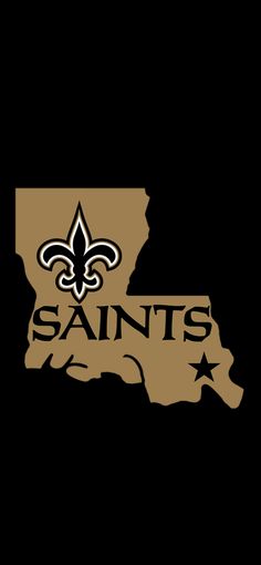 the new orleans saints logo is shown in black and gold on an outline of the state